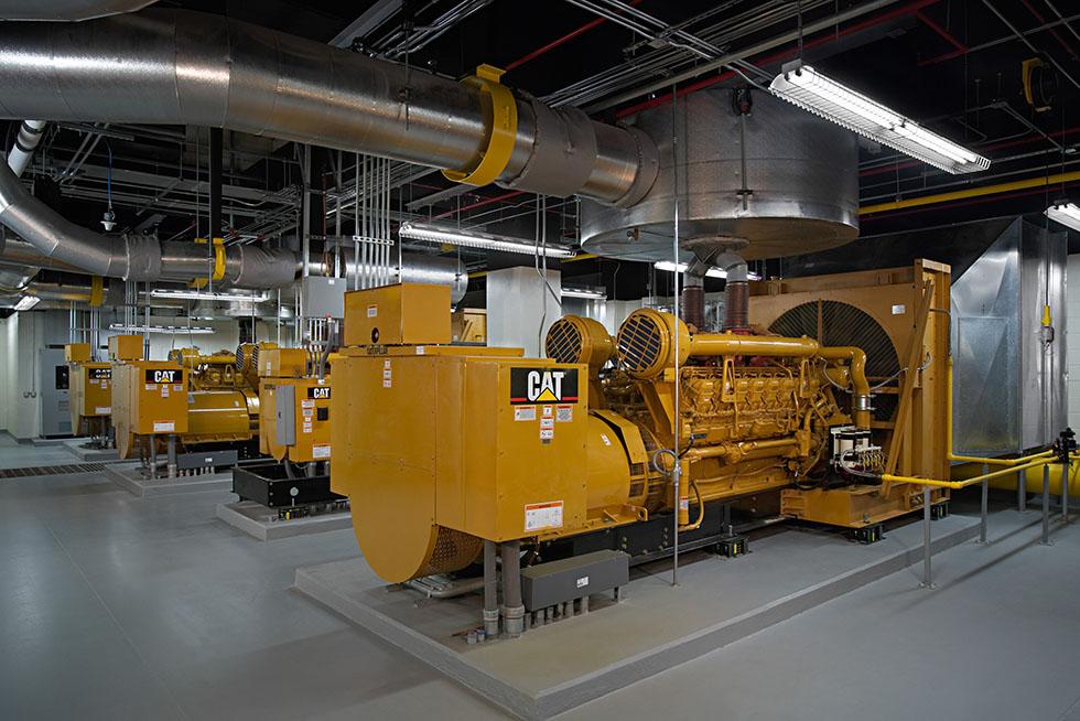 The redundant generator plant is capable of powering up the entire facility for sustained operations in the event of a utility outage